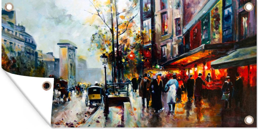 MuchoWow 80x40 cm Outdoor-Poster Gartendeko Sichtschutz Garten Poster für den Garten Gemälde - Stadt - Öl