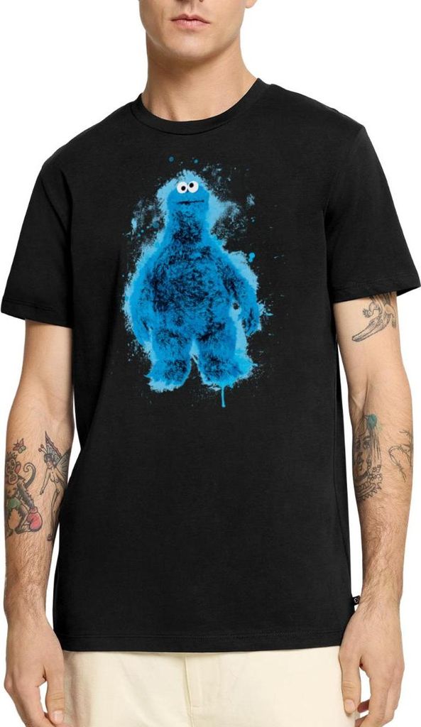 Spreadshirt Sesamstraße Krümelmonster Farbspritzer Männer Premium T-Shirt, L, Schwarz