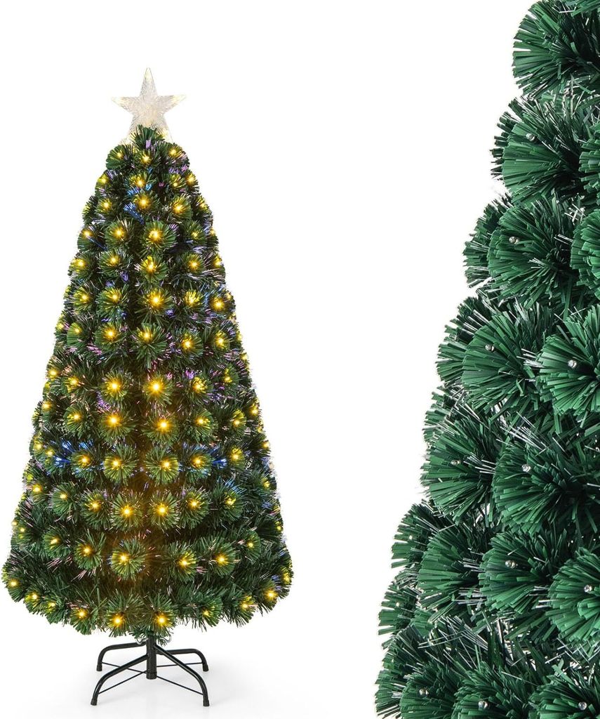 150cm Künstlicher Weihnachtsbaum mit LED-Lichter, Tannenbaum mit Sternspitze & Metallständer, Christbaum als Weihnachtsdeko für Zuhause & Laden