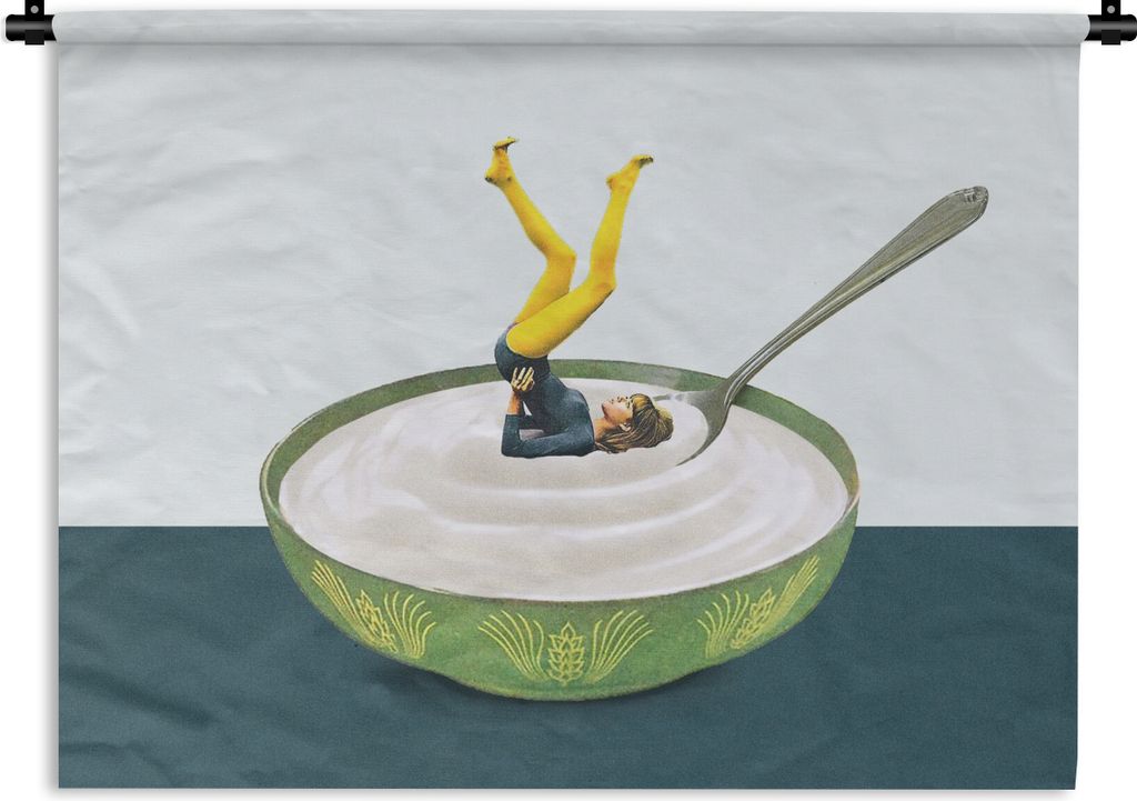 MuchoWow Wandteppich Wandbehang Joghurt - Yoga - Retro 90x67.5 cm Tapisserie Dekoration Wandtuch - Fototeppich - Wand-Skulpturen