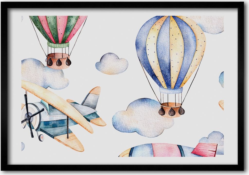 Bild - Bilder - Bilderrahmen - 70 cm x 50 cm - MDF-Rahmen, Wandkunst Flugzeuge und Ballons
