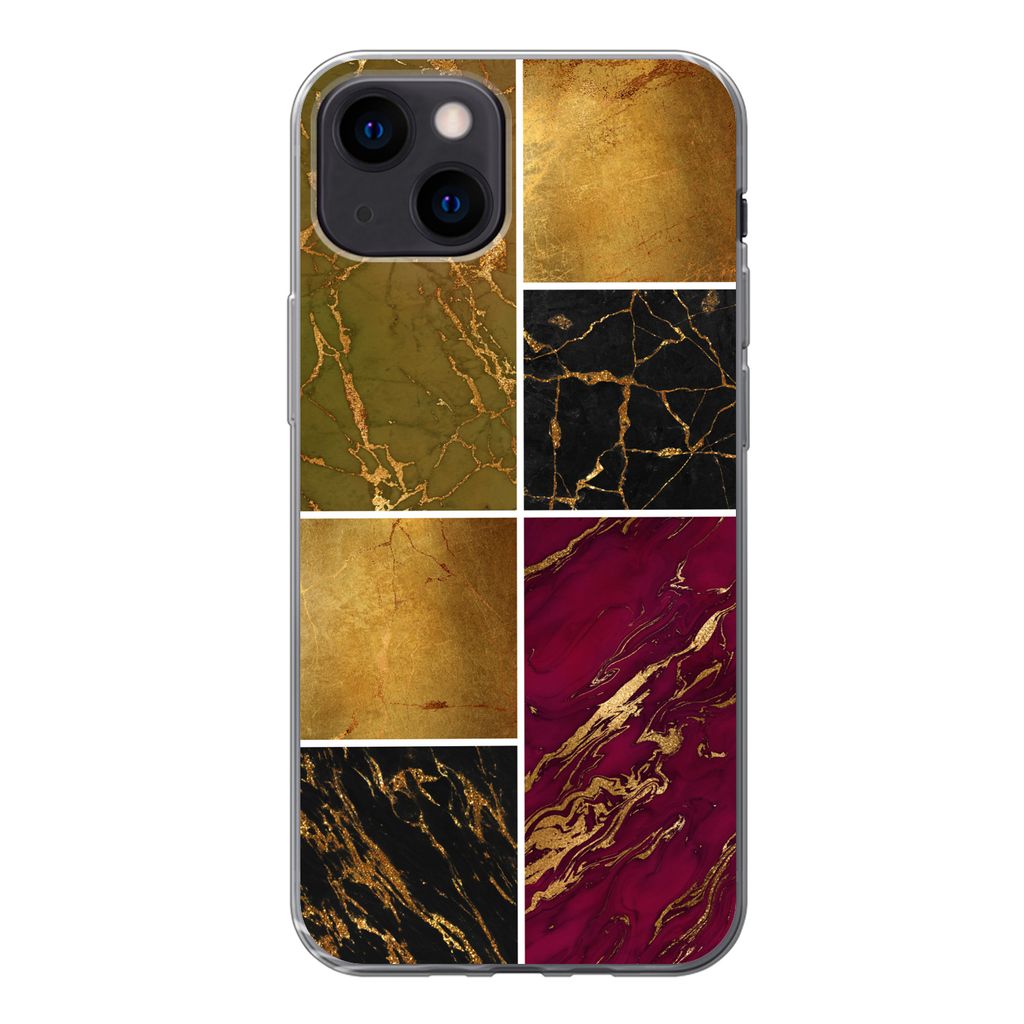 MuchoWow Handyhülle Schutzhülle Hülle für iPhone 13 mini Marmor - Gold - Schwarz - Rosa Silikon Softcase Handy Hülle - Softcase