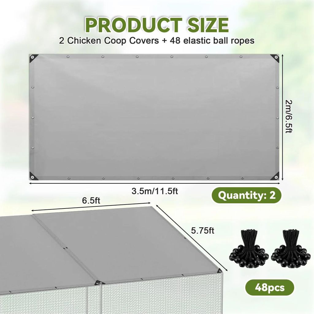 Hühnergehege Plane - Abdeckung - Wasserdicht - UV-Schutz - PE-Netzgewebe - 350 x 198 cm - 2er Set - Graugrün