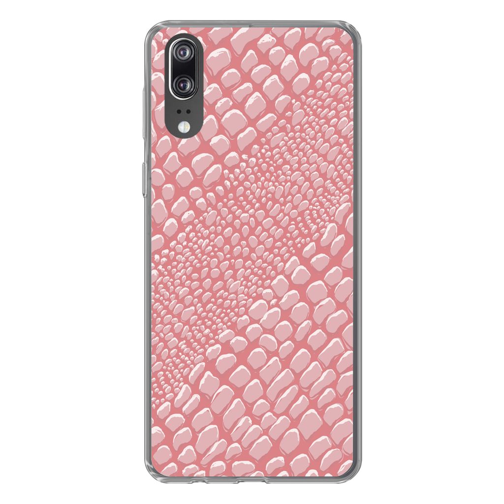 MuchoWow Handyhülle Schutzhülle Hülle für Huawei P20 Krokodilleder - Tierprint - Rosa Silikon Softcase Handy Hülle - Hardcover