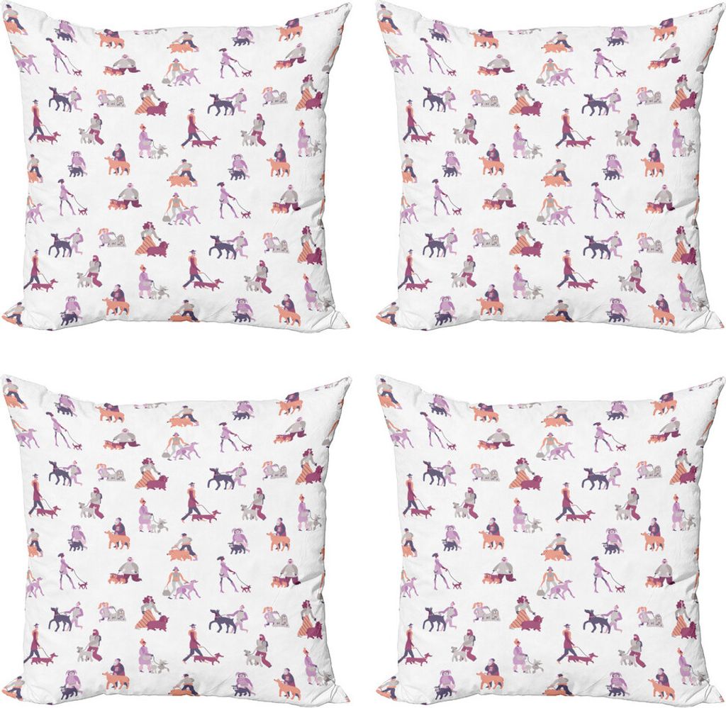 ABAKUHAUS Hundeliebhaber Kissenbezug Set (4 Stück), Hundebesitzer mit Haustiere, Moderner Doppelseitiger Digitaldruck, 45 cm x 45 cm, Mehrfarbig