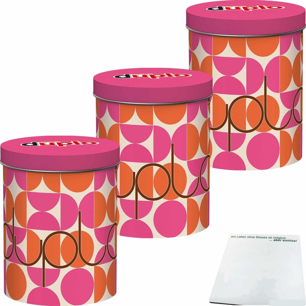 duplo Design Dose mit 24 Riegeln Motiv: Retro Vibes 3er Pack (3x436,8g Dose) + usy Block