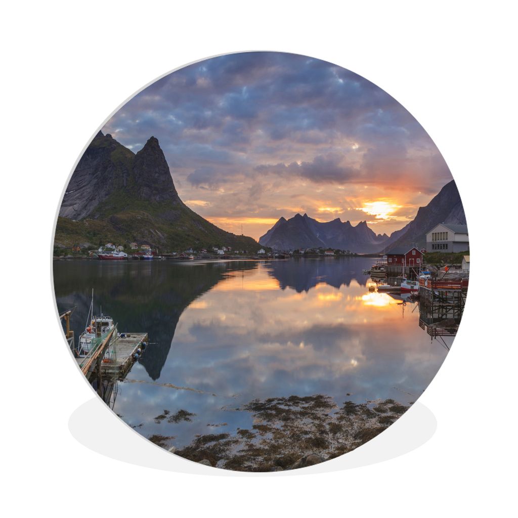 MuchoWow Rundes Wandbild - Runde Bilder Sonnenuntergang an einem See auf den Lofoten Ø 90 cm Kreis Wanddekoration Kunststoff - Wandkreis - Wands...