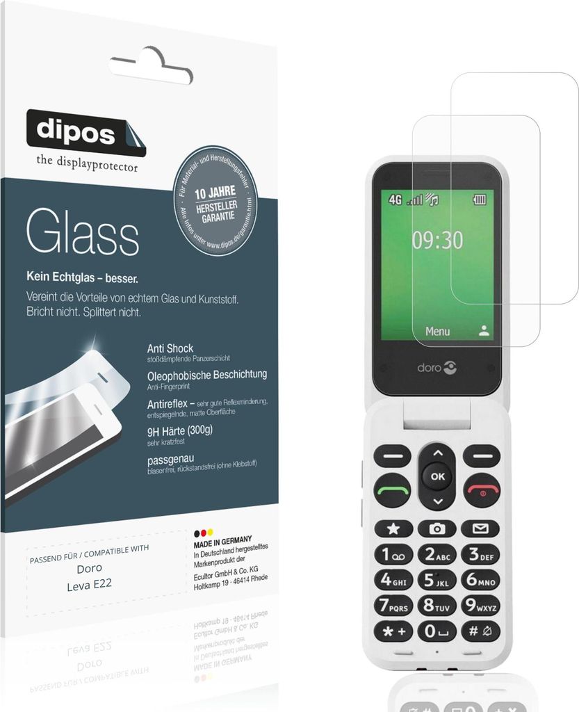 2x Schutzfolie für Doro Leva E22 matt - Anti-Shock 9H Folie dipos Glass Kunststoffglas