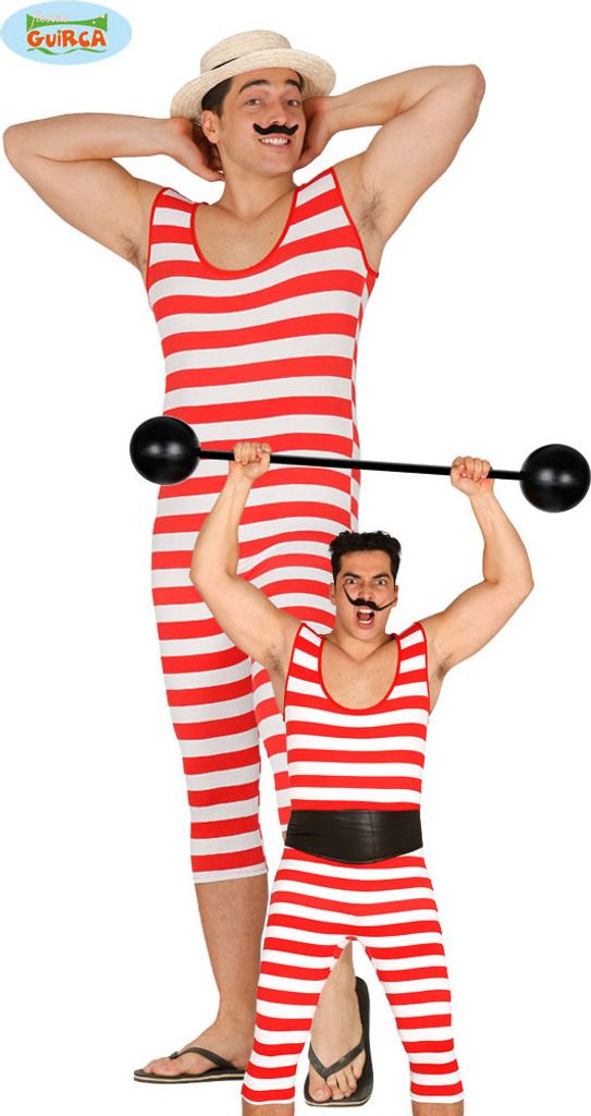 Zwanziger Jahre Sportkostüm Karneval Rot Weiß Einteiler Stripes Klassisches Design Oldtimer Auftritt Inspiration Retro, Größe: 52 - 54 (L) Farb...