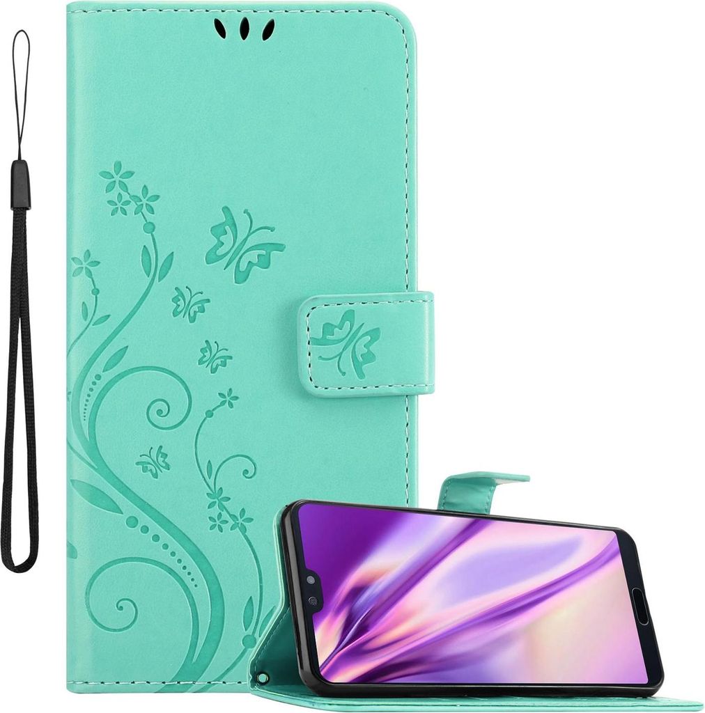 Cadorabo Hülle für Huawei P20 PRO / P20 PLUS Schutz Hülle in Türkis Schutzhülle Handy Hülle Etui Case Blumen Flower