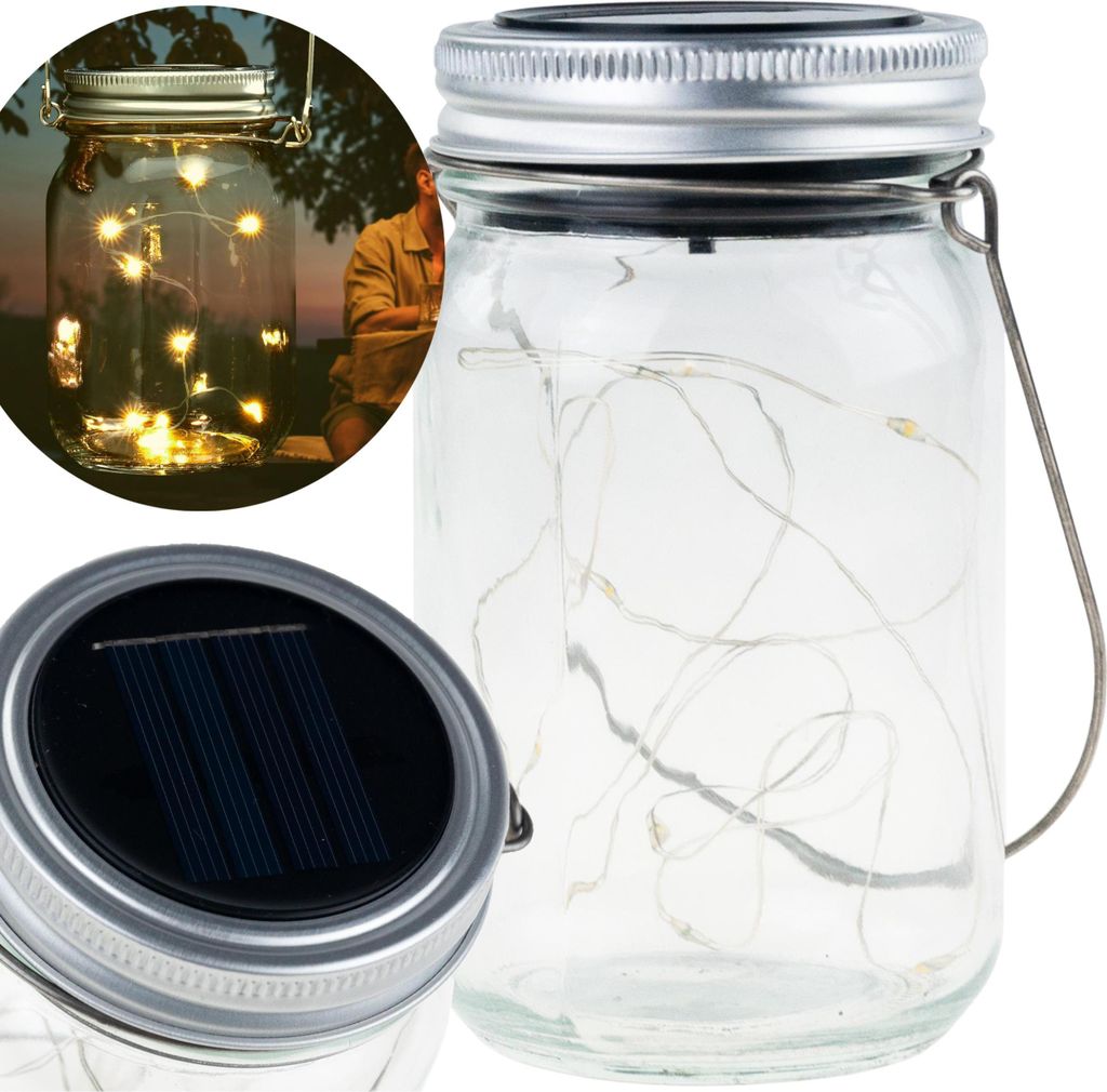 Led-Gartenlampe, Solar-Hängelaterne, Glasgefäß, Draht 10 Led Warmweiß