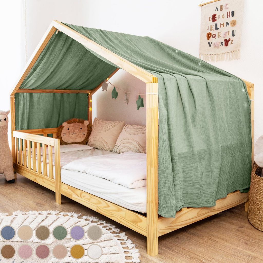 Hausbetthimmel aus Musselin - Hausbett Deko für Mädchen & Jungen