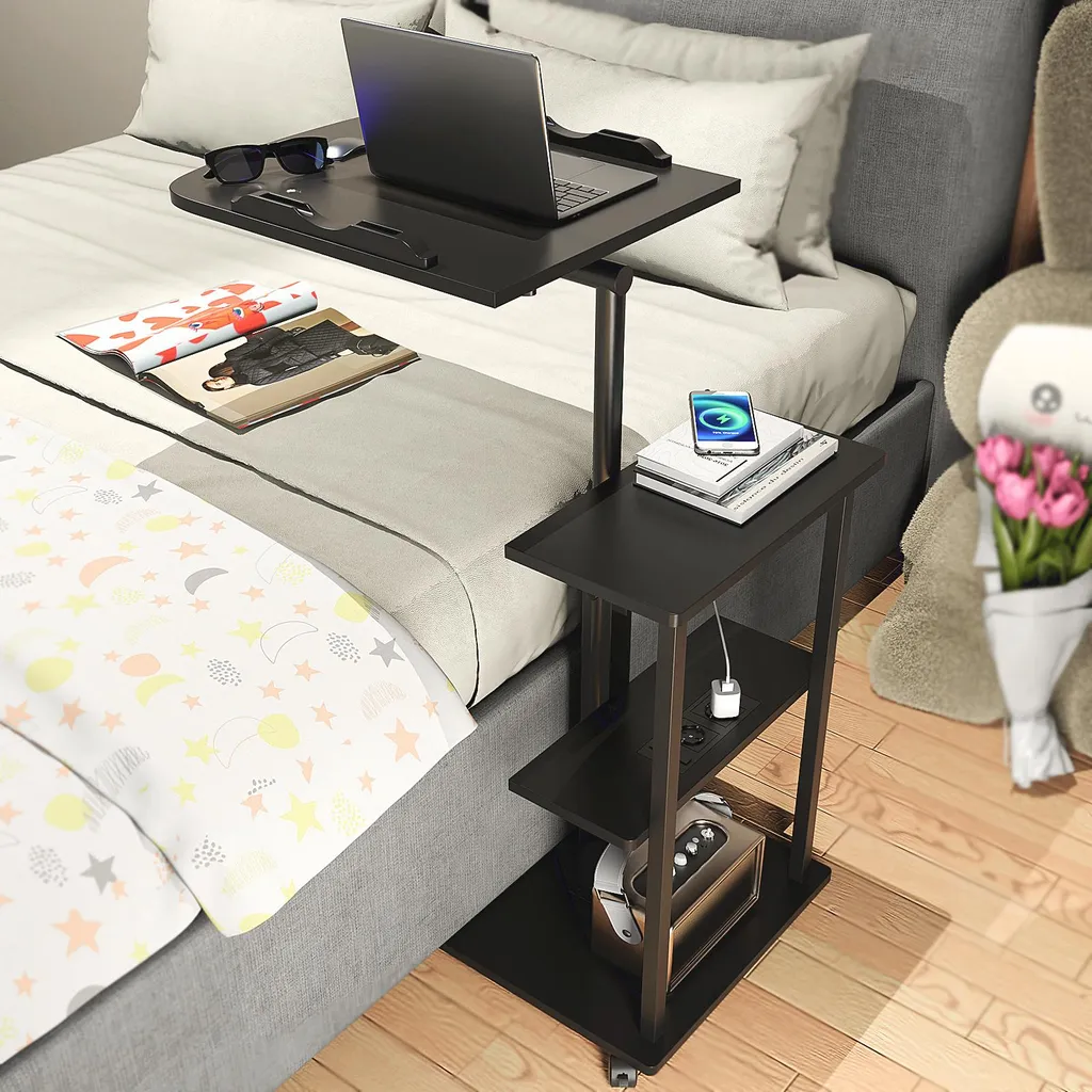 Table d'appoint informatique avec 3 niches de rangement et bloc électrique - 3