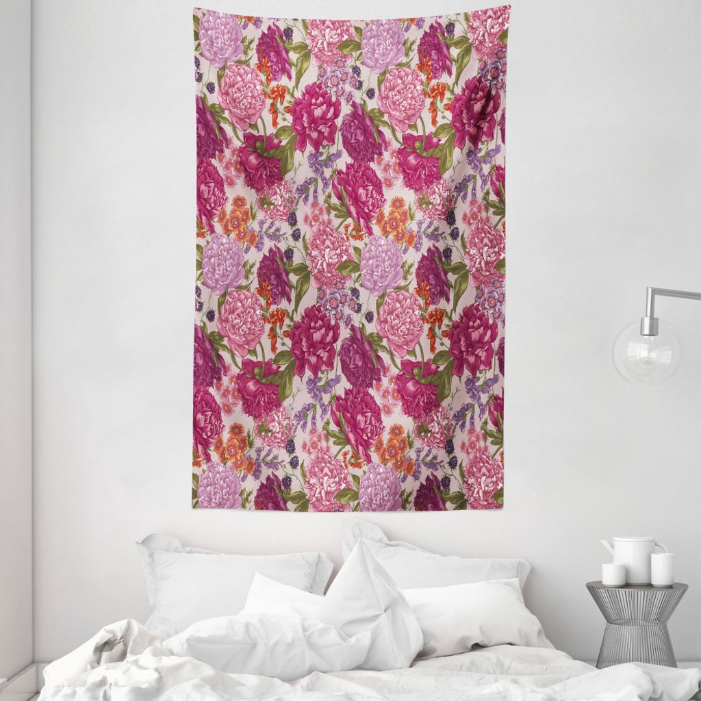 ABAKUHAUS Shabby Chic Wandteppich und Tagesdecke, Wilde Flora Jahrgang aus Weiches Mikrofaser Stoff Waschbar ohne Verblassen Digitaldruck, 140 x 23...