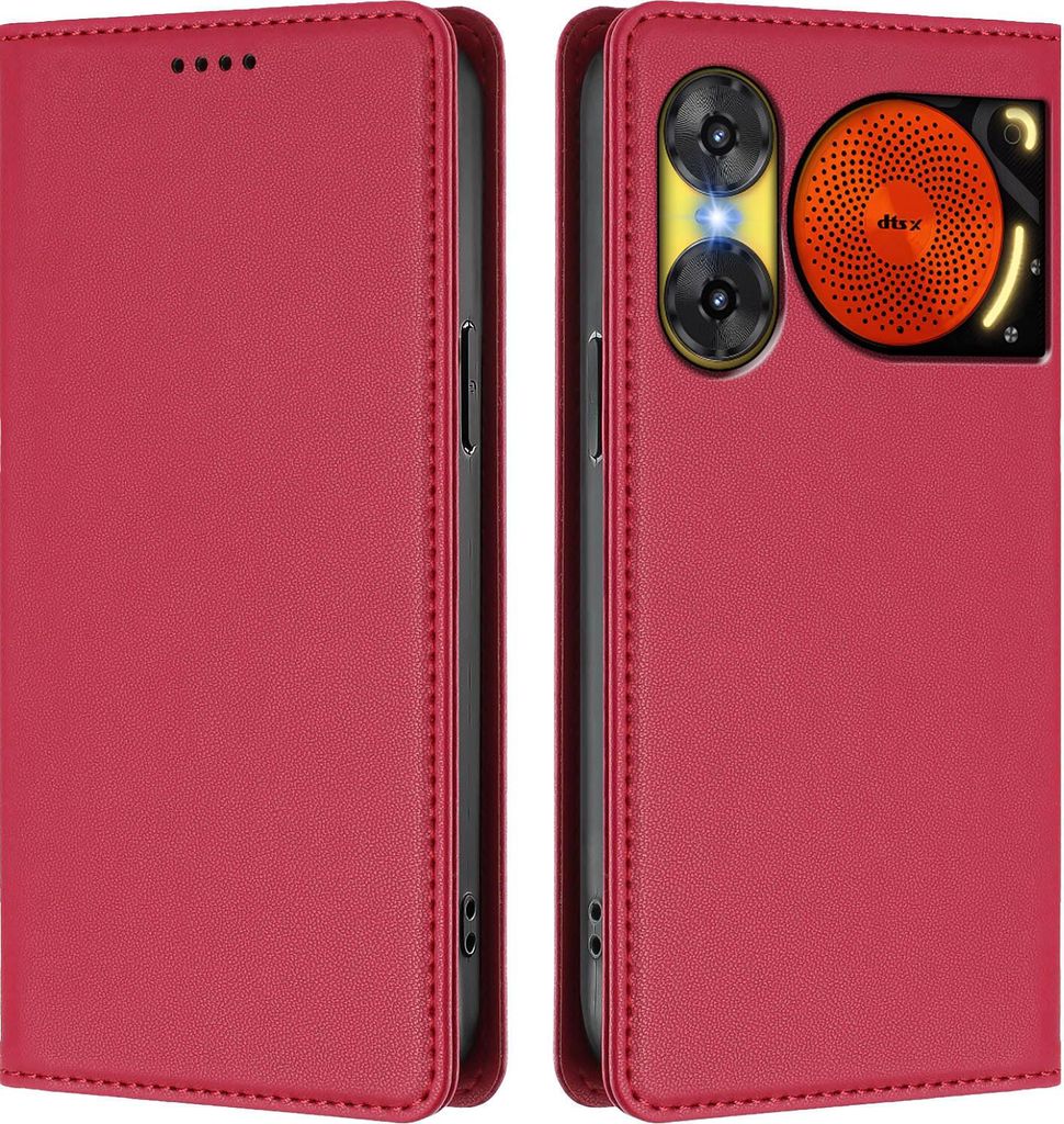 Handyhülle für ZTE Nubia Music 2, Kunstleder Klapphülle Stoßfeste Magnetische Hülle mit Ständer Rot