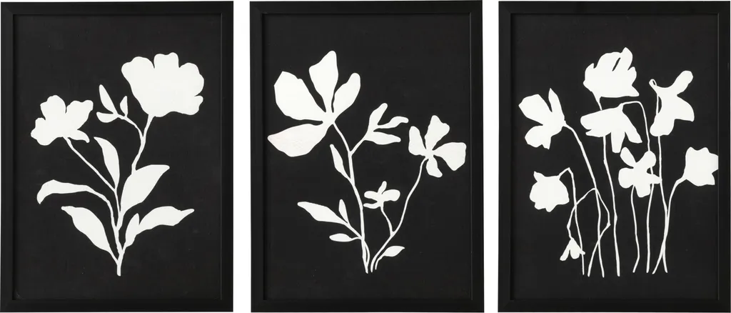 Cadres J-Line Fleurs MDF Noir/Blanc Assortis 3 - Décoration Murale Chic
