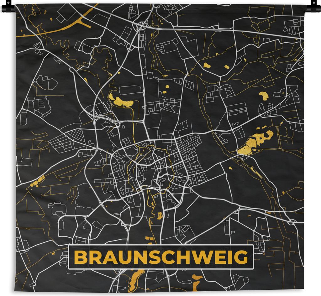 MuchoWow Wandteppich Wandbehang Braunschweig - Stadtplan - Gold - Karte - Deutschland 60x60 cm Tapisserie Dekoration Wandtuch - Dekorationen - Wa...
