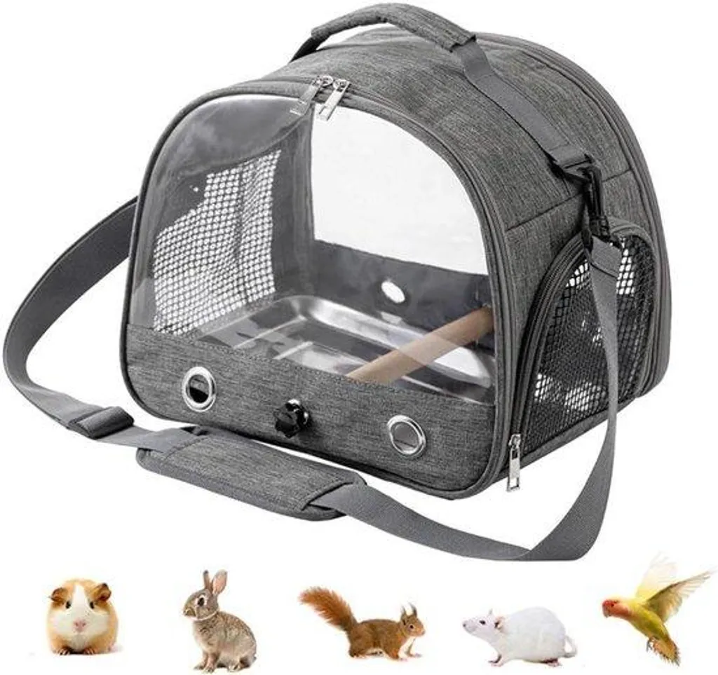 Cage de transport transparente pour oiseaux avec aération panoramique