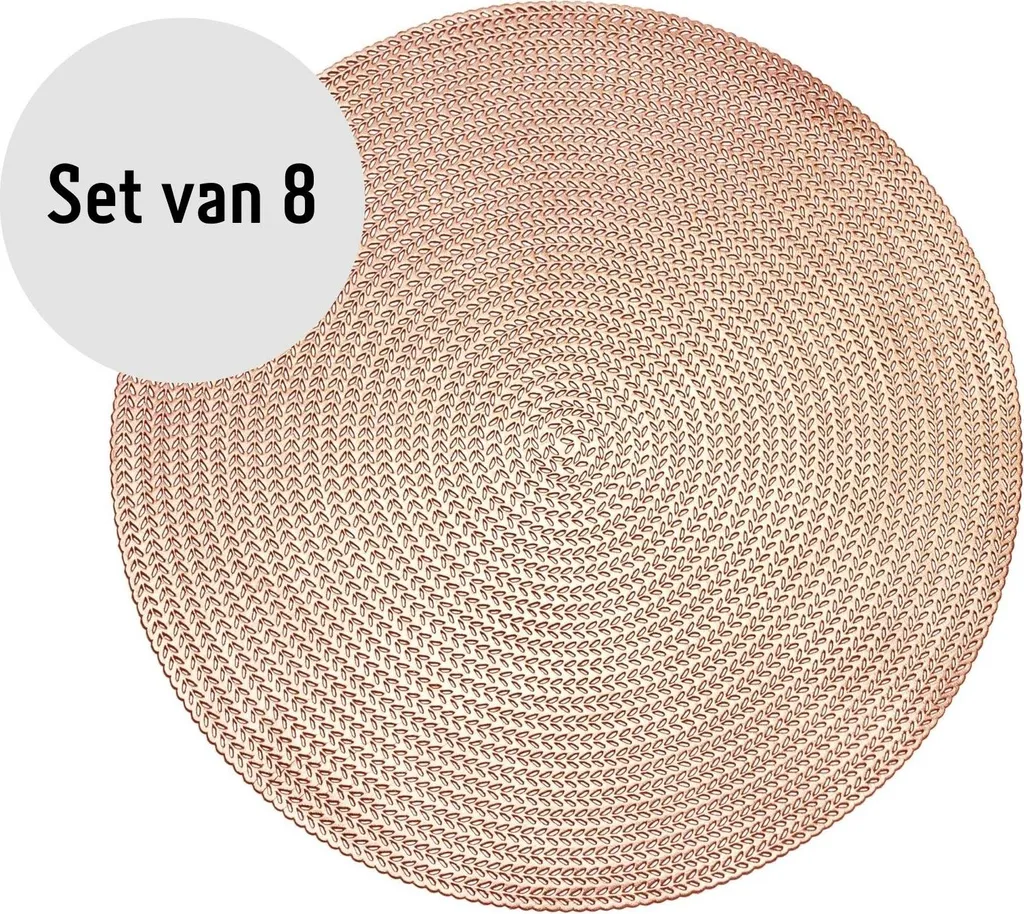 Tovaglietta Krumble - Set di 8 - Tovagliette - Sottobicchieri - Rotondo - PVC - Protezione della tavola - Sottobicchiere - Resistente al calore - Tovaglietta decorativa - Rotondo - Oro rosa