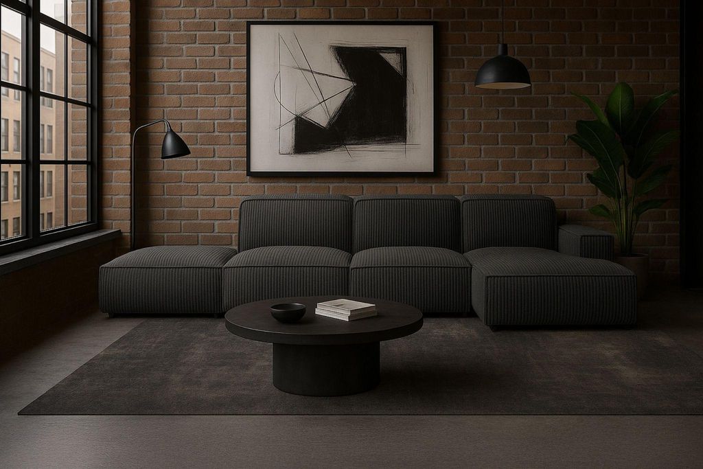 Kaiser Möbel Ecksofa Cursal L-Form, Stoff Poso, Grau + Hocker, Rechts