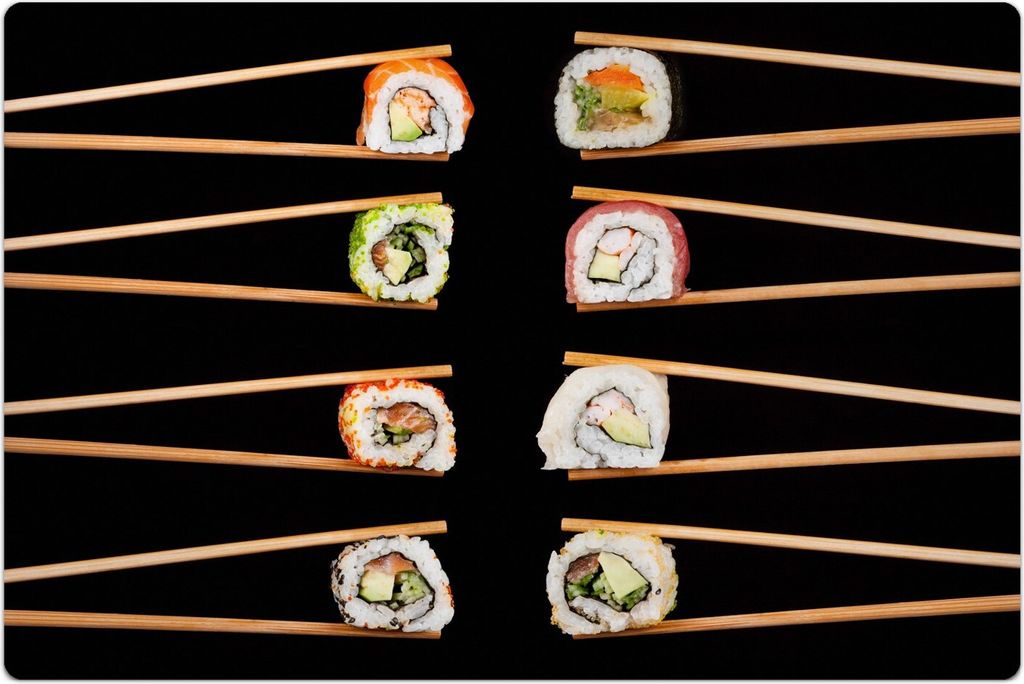 Küchenmatte 120x180 cm Vinylmatte Bodenmatte Dekoration - Sushi Stücke in Sticks