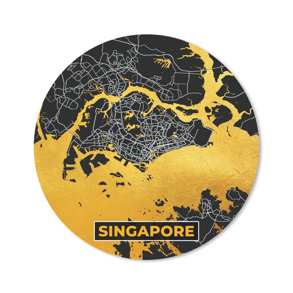 MuchoWow Mauspad Mousepad Singapur - Gold - Karte - Stadtplan 20x20 cm - Mousepads - Maus Mat - Pad - Mausunterlage - Schreibtischmatte