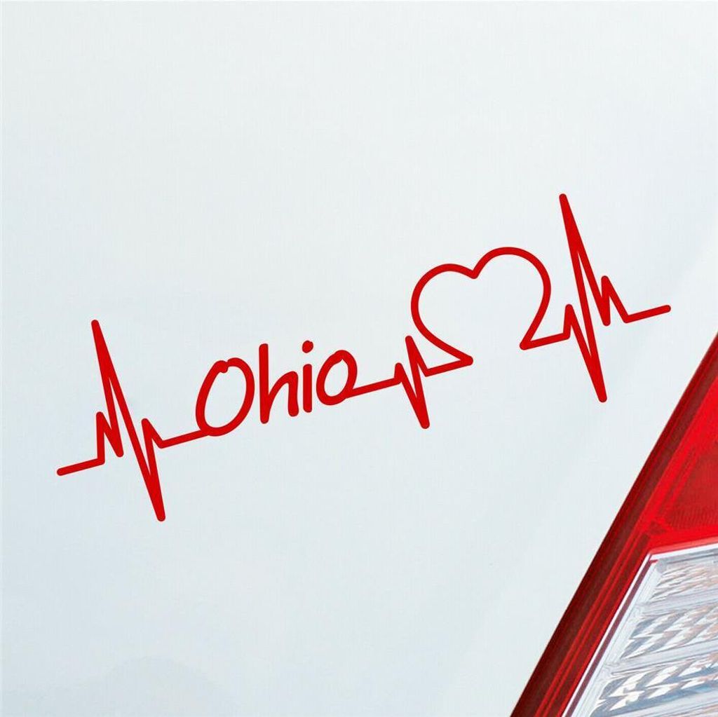 Auto Aufkleber Ohio Herz Herzschlag 19x6 cm Rot Sticker Heckscheibenaufkleber
