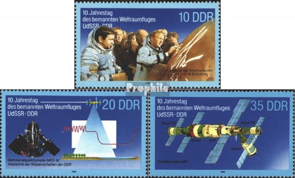 Briefmarken DDR 1988 Mi 3190-3192 (kompl.Ausgabe) gestempelt 10.Jahrestag gemeins. Weltraumflug UdSSR-DDR (II)