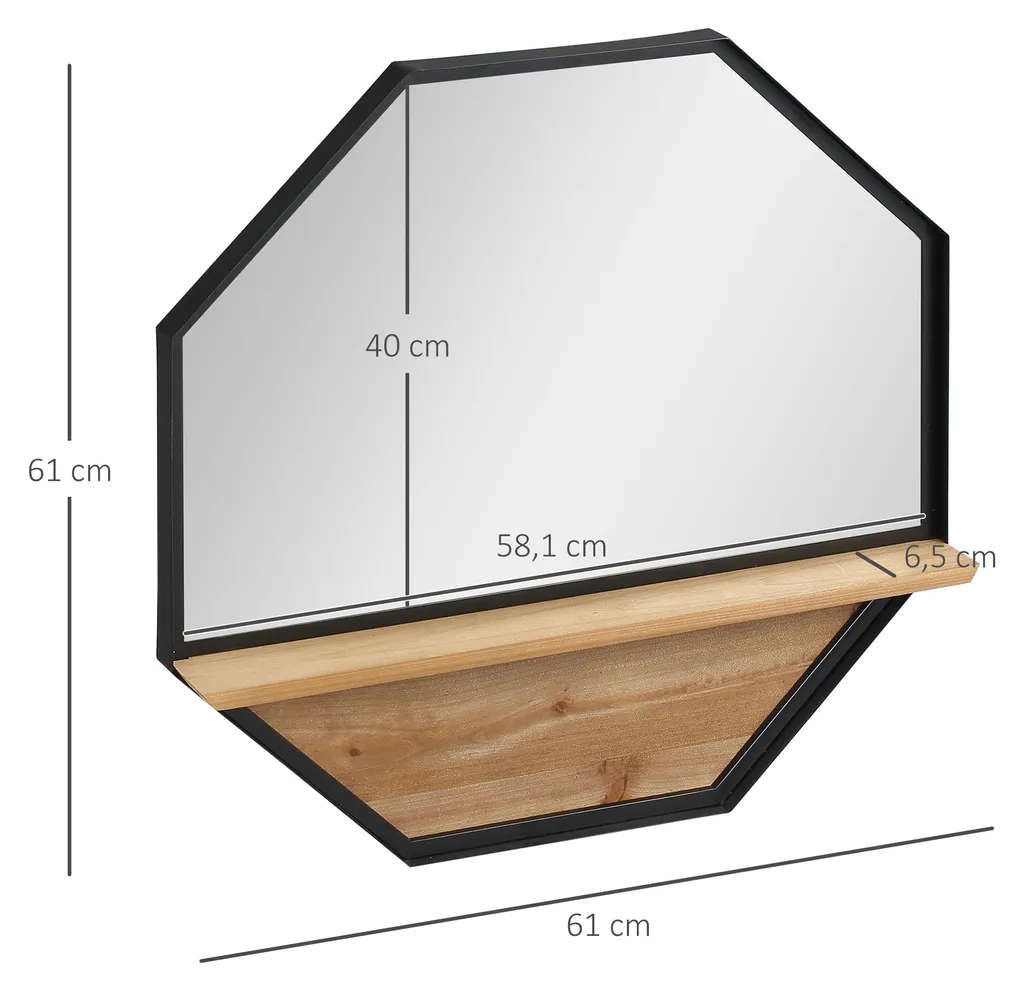 Miroir design noir 61x84 cm avec tablette pratique en acier robuste