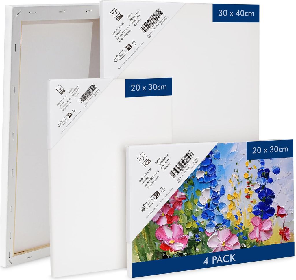 H&S 4x Leinwand zum Bemalen - Keilrahmen Leinwände Canvas - 2x Leinwand groß 30x40cm - 2x Leinwände klein 20x30cm - Leinwand Set - Leinwände zum