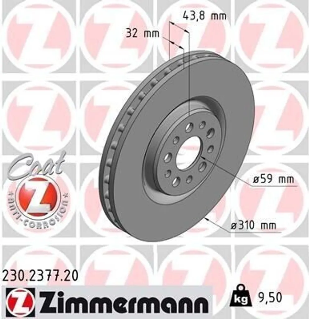 Disque de frein ventilé Zimmermann 230.2377.20 pour C8 et Fiat Ulysse