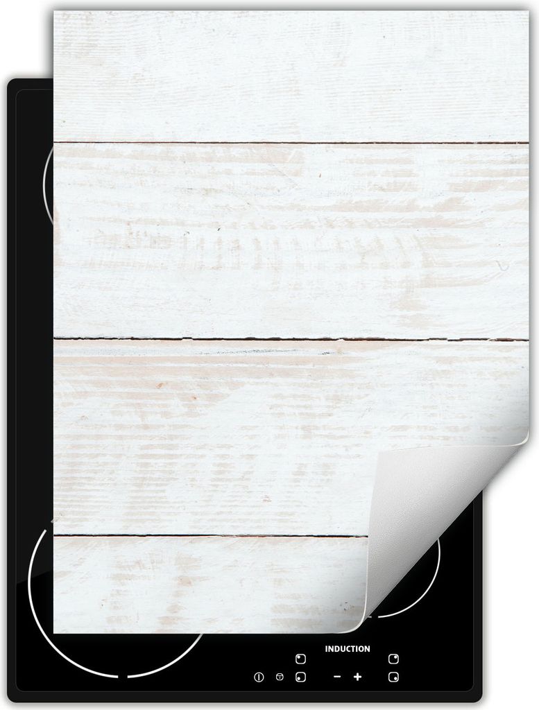 DarHaus Herdabdeckplatte Einteilig Küche Abdeckplatte für Glaskeramikkochfeld Abdeckung Induktionskochfeld Aufrollbare Matte 40x52 cm, weiß - Holz