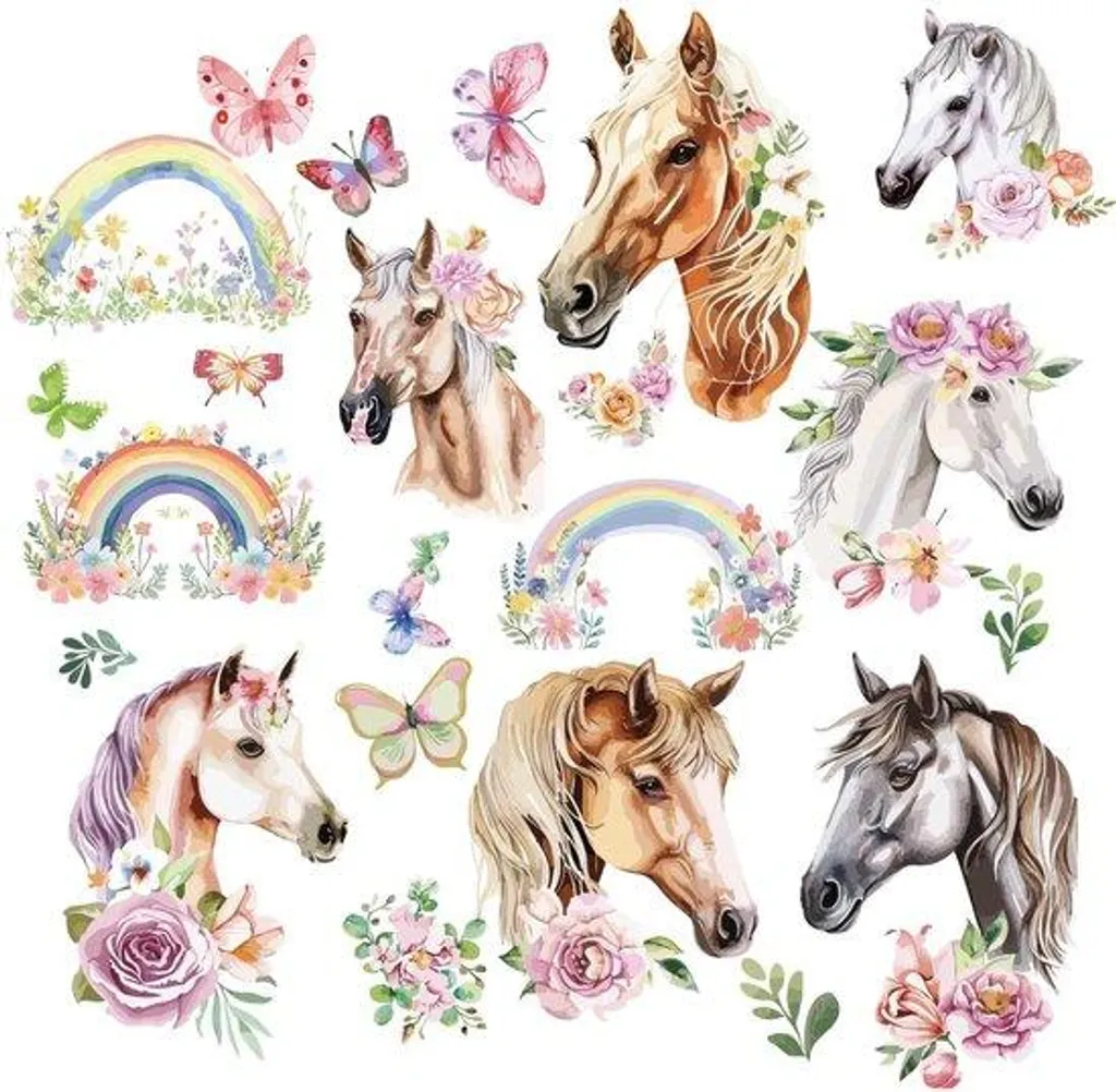 Stickers Muraux en Vinyle Imperméable Motif Cheval et Arc - Lot de 8