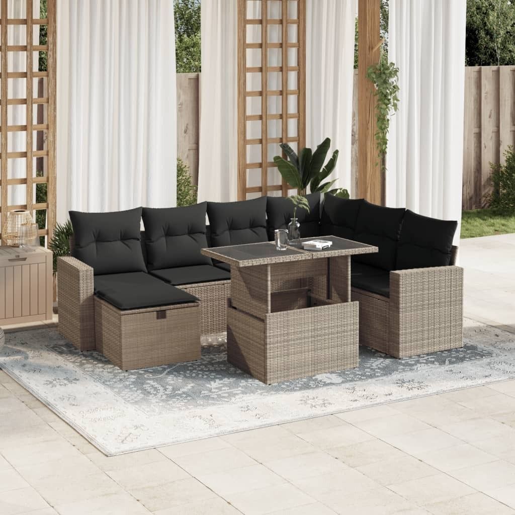 Industrie-Stil 8-tlg. Garten-Sofagarnitur Sofa Set mit Kissen Hellgrau Poly Rattan Terrassenmöbel2024 cloris