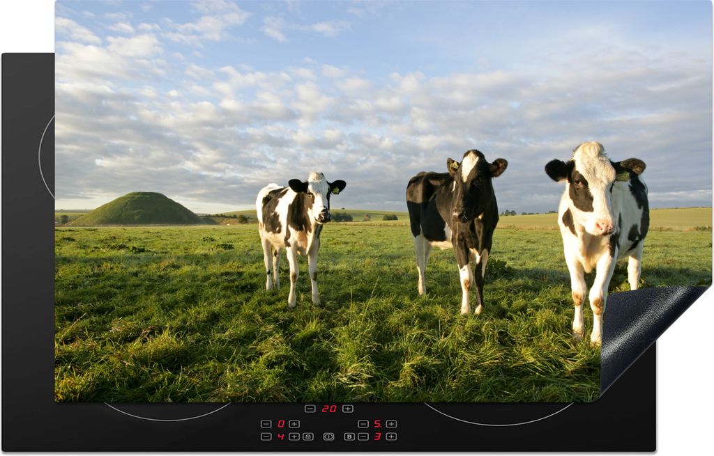 KitchenYeah Herdabdeckplatte Kuh - Sonne - Tiere , 85x52cm, Küche Deko, Ceranfeld Herdabdeckung, Abdeckplatte fùr Kochfeld