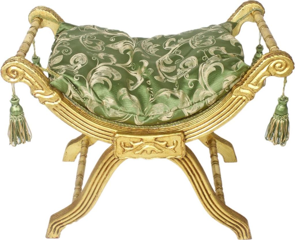 Casa Padrino Barock Sitzhocker - Kreuzhocker Grün Muster / Gold - Antik Möbel