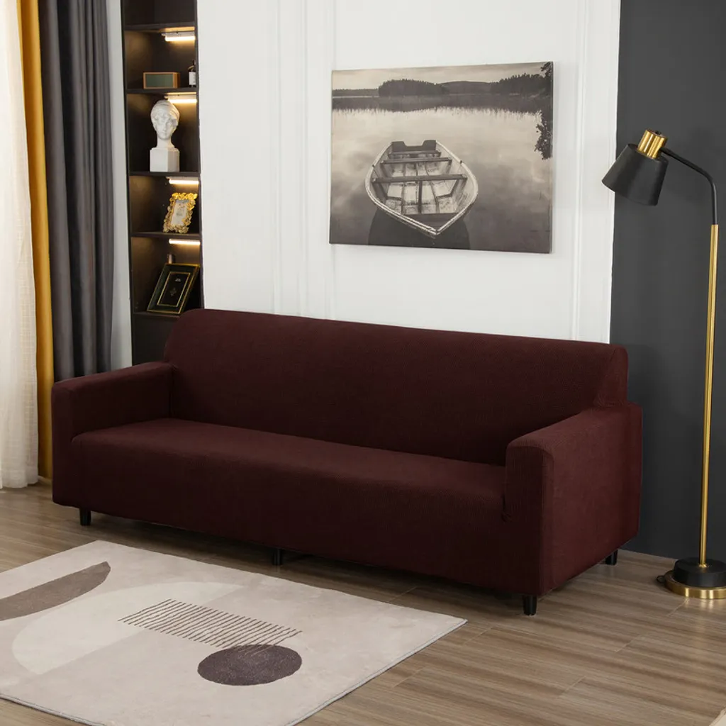 Housse de canapé imperméable et antidérapante marron en maille extensible