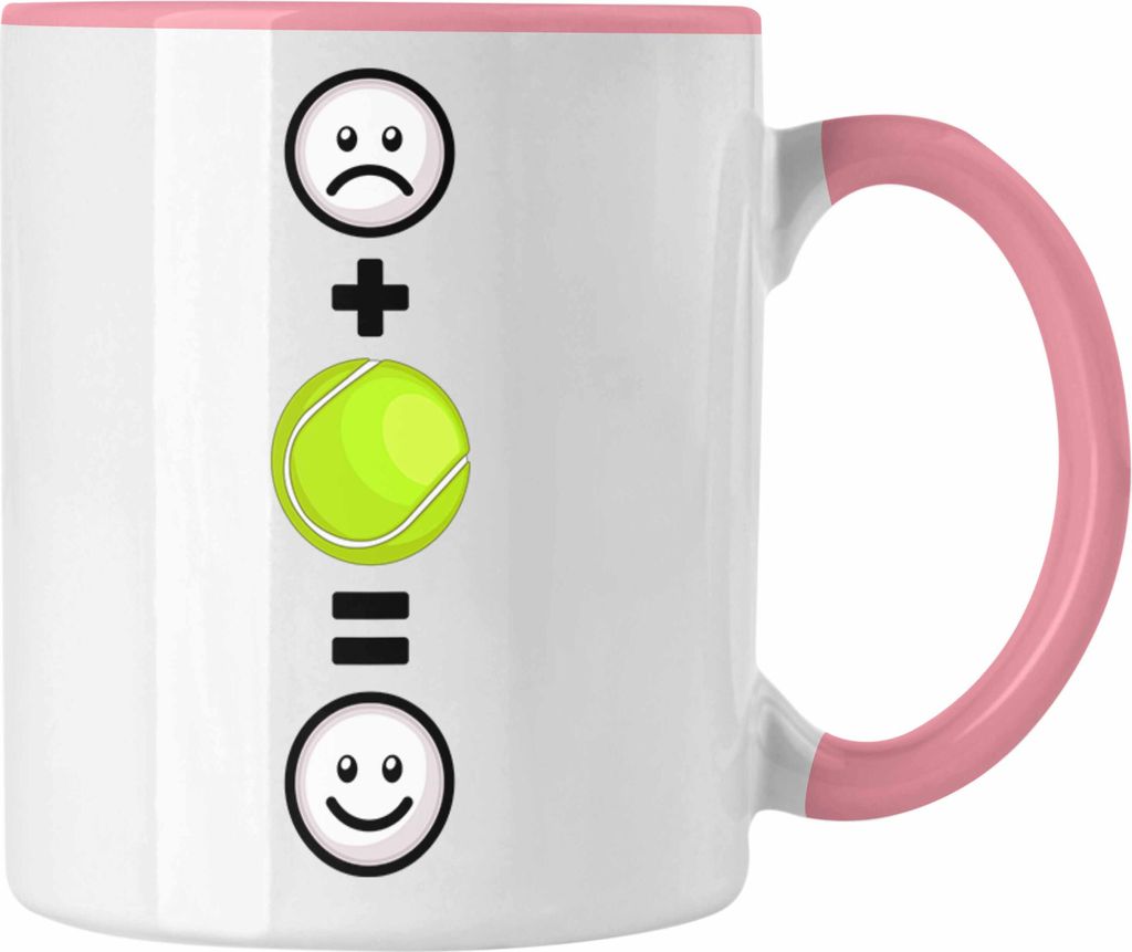 Trendation - Tennis Tasse Geschenk für Tennisspieler Männer Frauen Lustige Geschenkidee :( + Tennisball = :) Geburtstag (Rosa)