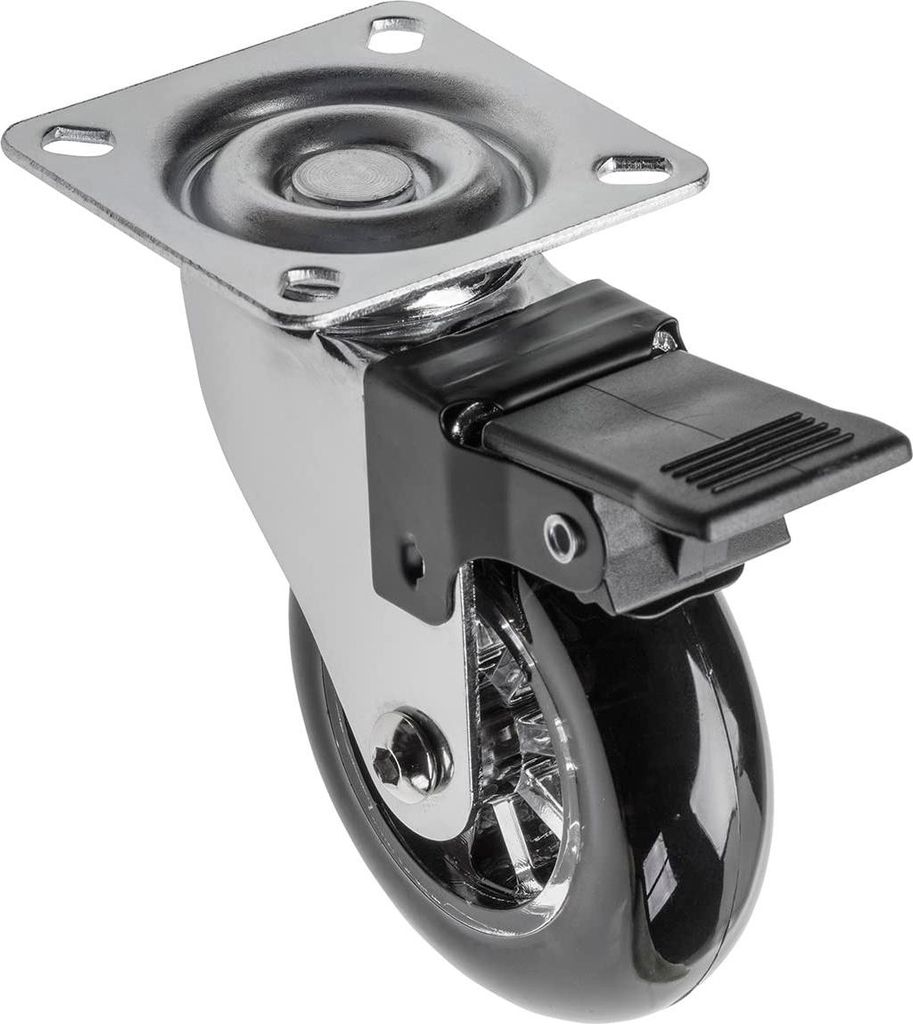 GTV - Möbelrolle BRAZYLIA mit Feststeller - Lenkrollen für Möbel - Stahl/PC/PU - Durchmesser 75 mm - Schwenkräder 360 Grad - Gesamtlast pro Rol...