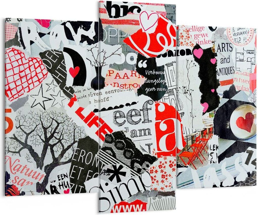 Bild auf Leinwand - Leinwandbild - Worte Muster Herzen Magazin - 130x100cm - Wand Bild - Wanddeko - Leinwanddruck - Bilder - Kunstdruck - Wanddekor...