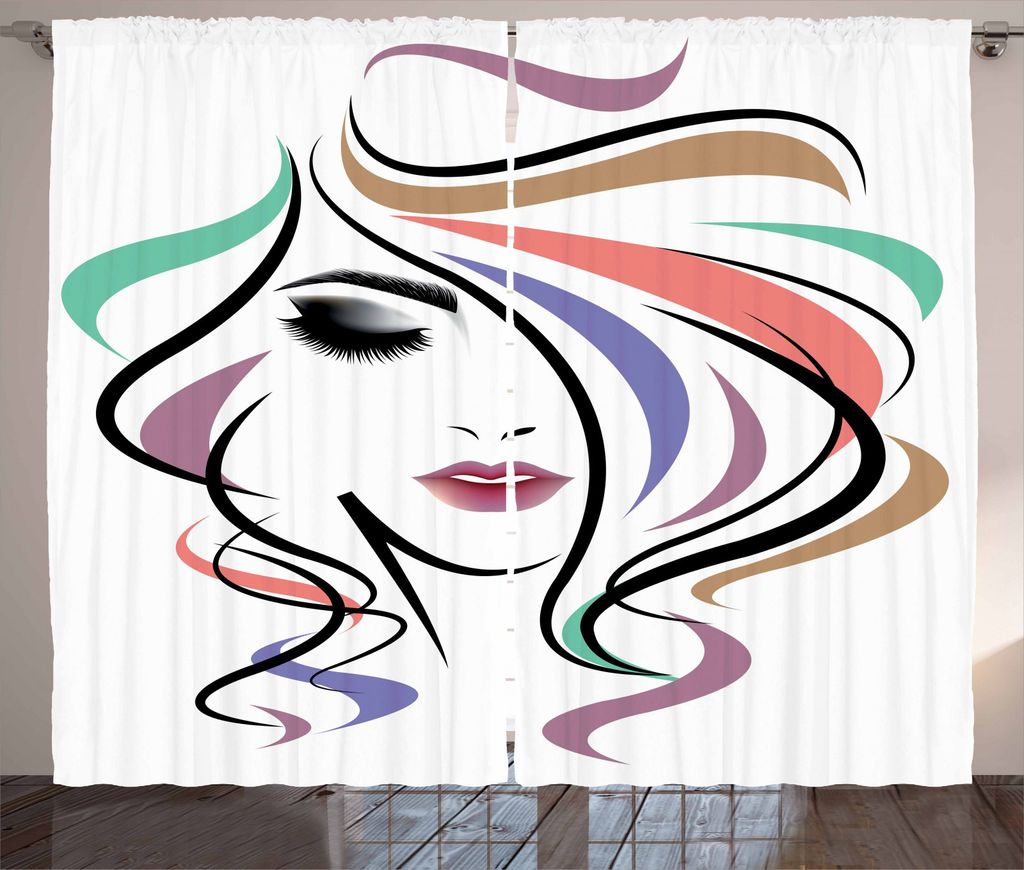 ABAKUHAUS Friseur Rustikaler Gardine, Dunkle Smokey Eye Make-up, Schlafzimmer Kräuselband Vorhang mit Schlaufen und Haken, 280 x 245 cm, Mehrfarbig