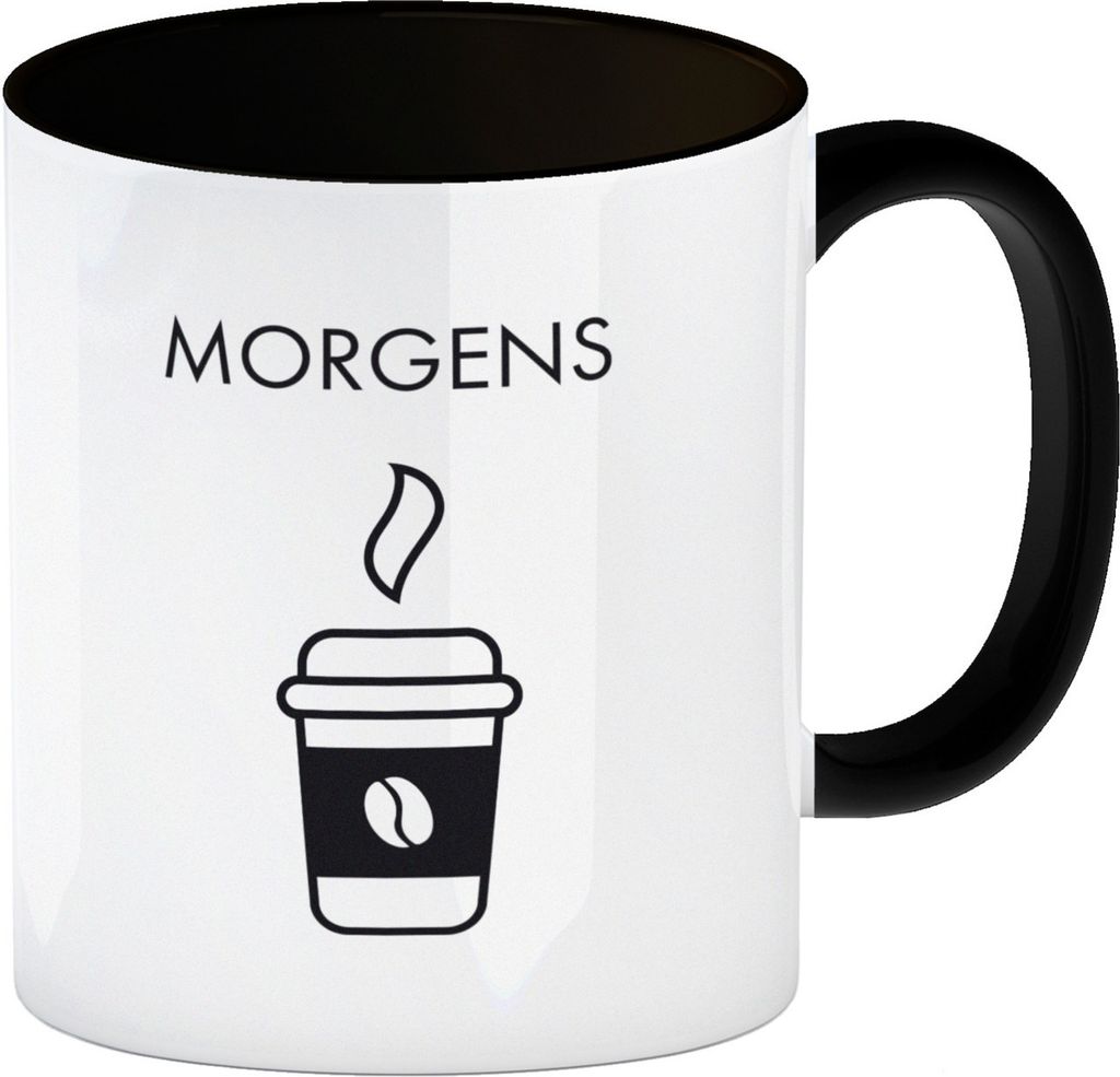 Morgens und Abends Kaffeebecher Schwarz mit Kaffeebecher Schwarz und Weinglas