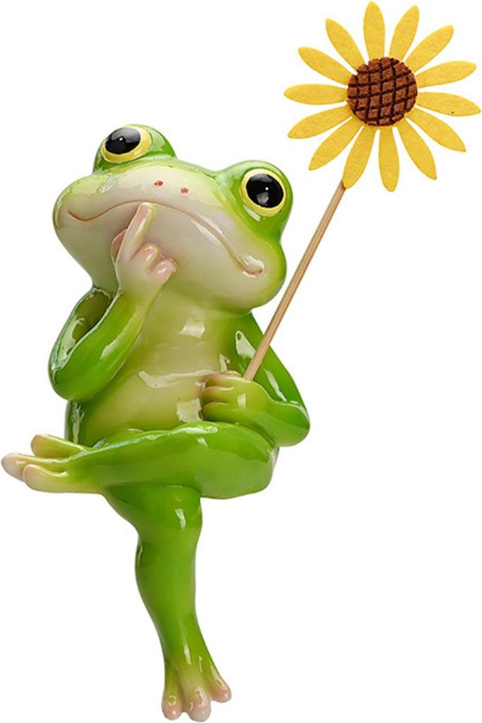 Gartenfigur, denkender Frosch, hält Blumenform, Harzstatue, realistisches Design, für Gartenteich, Brunnen, Aquarium