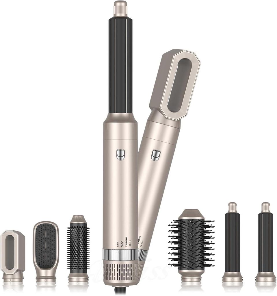 6-in-1 Heißluftbürste & Hairstyler mit Ionen-Technologie,Warmluft & Föhnbürste, Volumen, Locken, Glätten, verstellbare Bürstenaufsätze,multi...