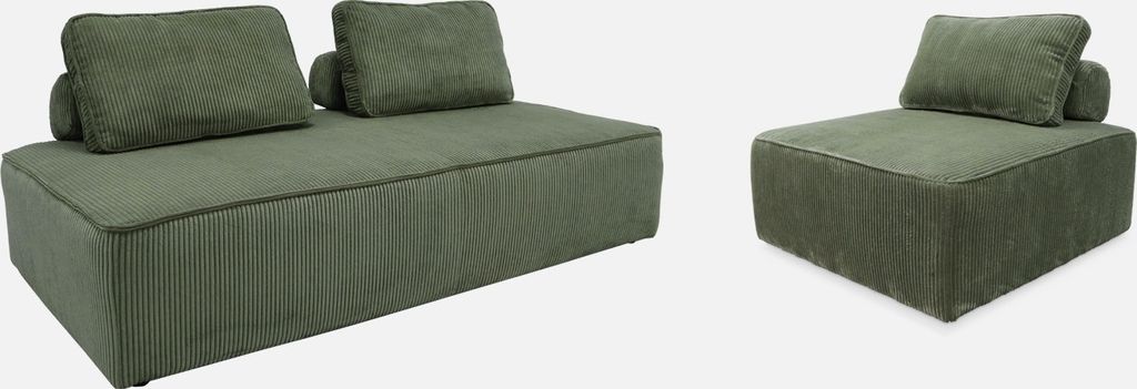sweeek - Sessel und 2-Sitzer Sofa mit Cordbezug - Grün