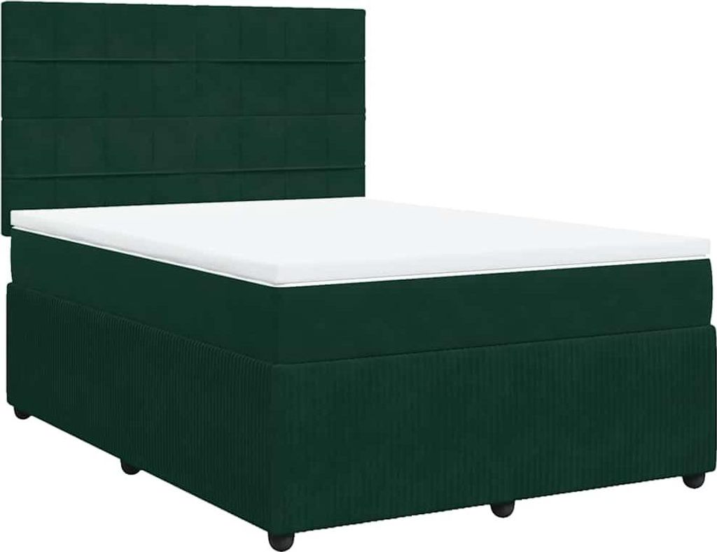 vidaXL Boxspringbett mit Matratze Dunkelgrün 140x190 cm Samt