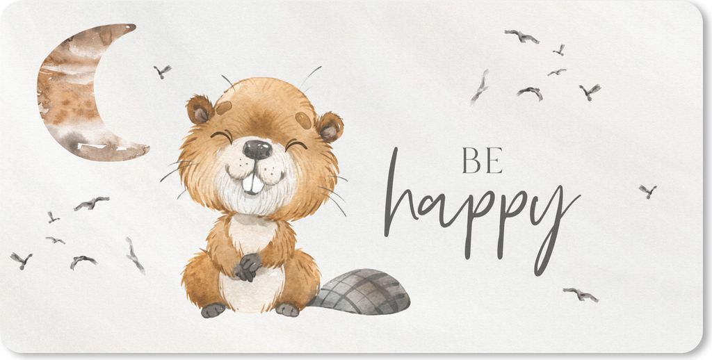 MuchoWow Schreibtischunterlage Zitate - Glücklich sein - Kinder - Mond - Biber - Aquarell 80x40 cm - XXL Mauspad - Gaming Mauspad