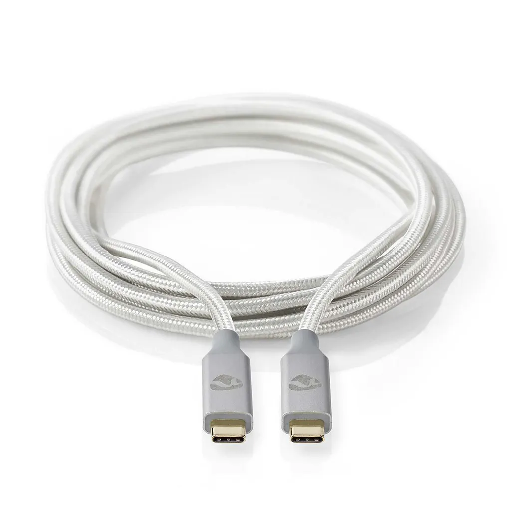 Câble de charge et transfert USB-C vers USB-C 2m tressé argent 20Gbps