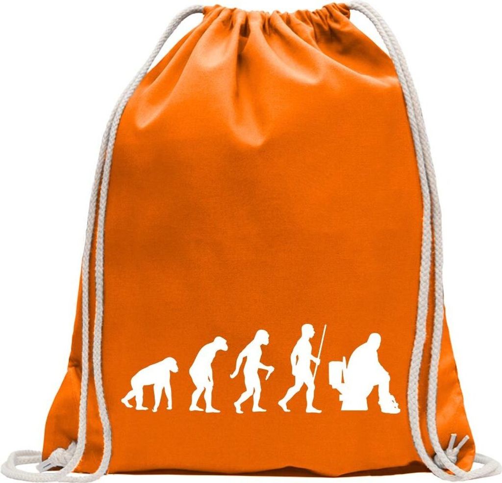 Kiwistar - Turnbeutel - mandarin - Klo Toiletten Evolution - Fun Rucksack Sport Beutel Gymsack Baumwolle mit Ziehgurt