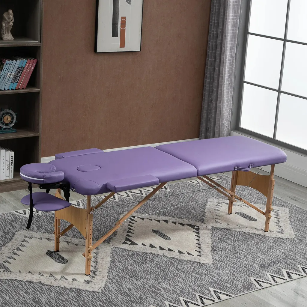 Table de soins pliante violette avec cadre bois robuste pour esthétique - 2